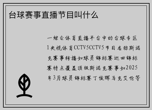 台球赛事直播节目叫什么